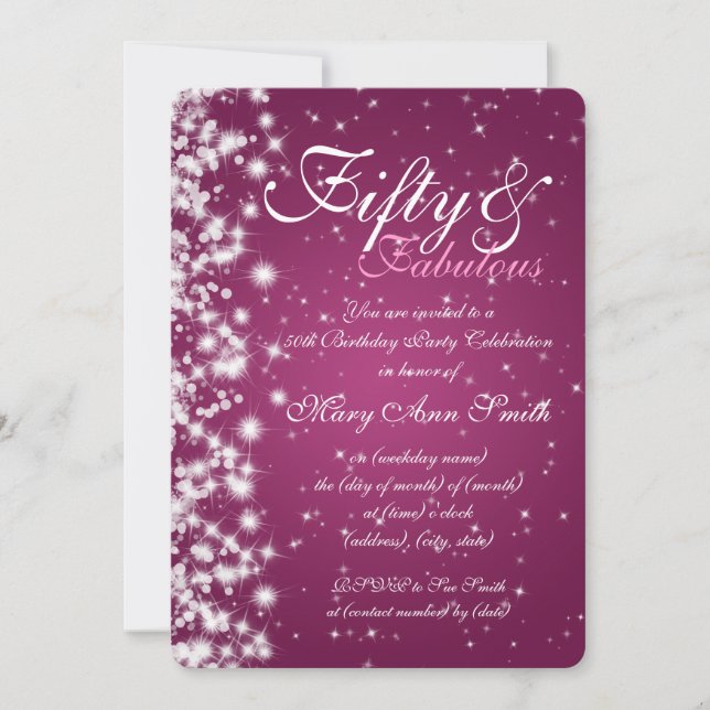 Invitation 50e anniversaire de la fête de Sparkle Pink (Devant)