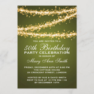 Invitation 50e Anniversaire de la fête Gold String Vert