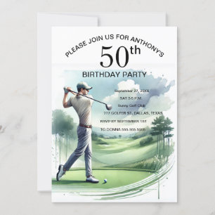 Invitation 50e Anniversaire de la fête Golfer Adulte Par Spor
