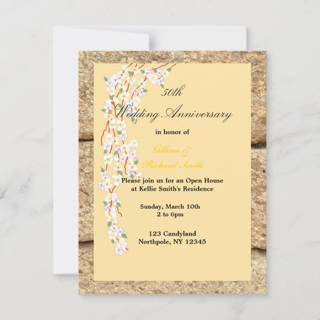 Invitation 50e anniversaire de la floraison jaune et blanche (Devant)
