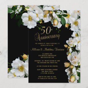 Invitation 50e anniversaire de la florale noire et blanche
