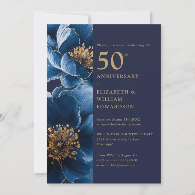 Invitation 50e anniversaire de la Marine bleu et or (Devant)