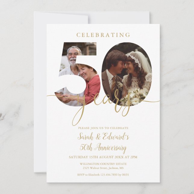 Invitation 50e anniversaire de mariage 2 Photo Or (Devant)