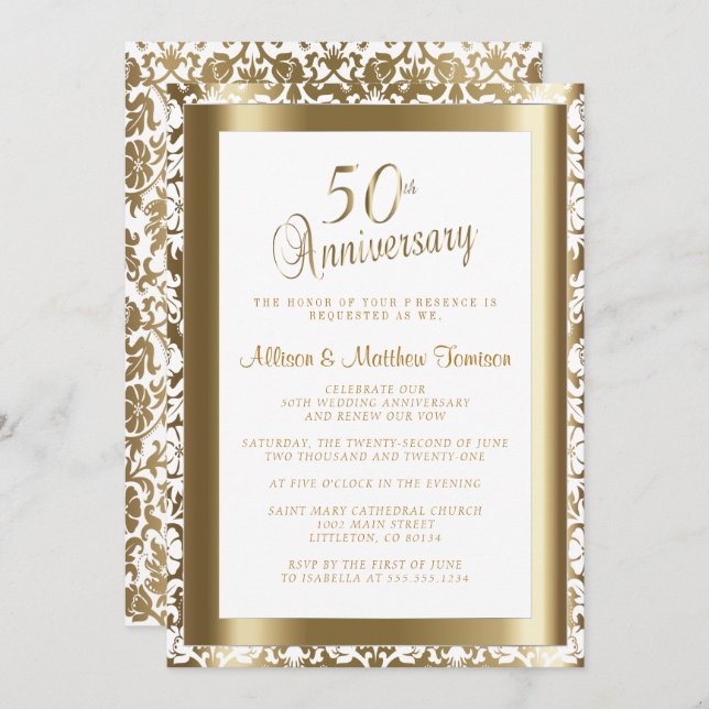Invitation 50e anniversaire de 💑 mariage 2 | Texte DIY (Devant / Derrière)