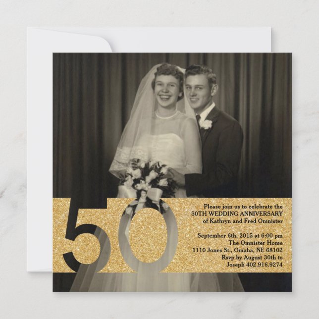 Invitation 50e anniversaire de mariage 5,25 x 5,25 (Devant)