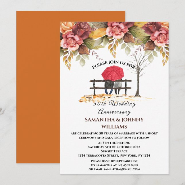 Invitation 50e anniversaire de Mariage Automne Automne Botani (Devant / Derrière)