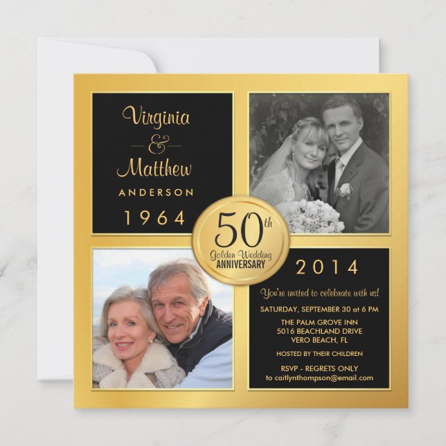 Invitation 50e anniversaire de mariage avec des photos du pas (Devant)