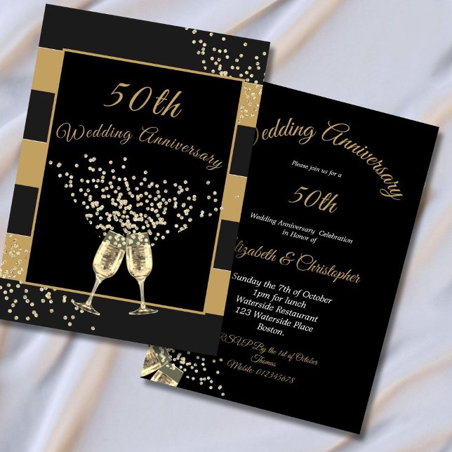 Invitation 50e anniversaire de Mariage Black Gold Chic Elégan (Créateur téléchargé)