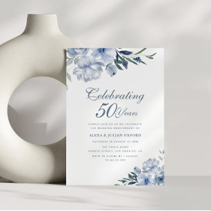 Invitation 50e anniversaire de mariage bleu poussiéreux