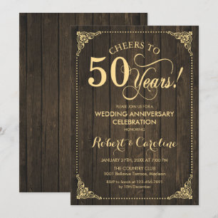 Invitation 50e anniversaire de mariage - Bois doré