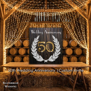 Invitation 50e anniversaire de mariage Bois rustique et or
