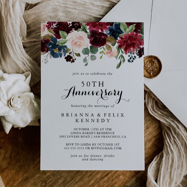 Invitation 50e anniversaire de mariage - Calligraphie rustiqu (Créateur téléchargé)