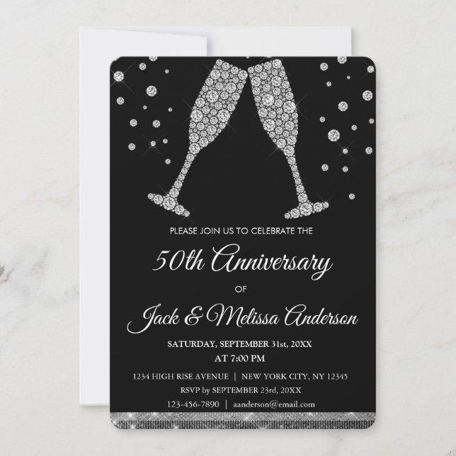 Invitation 50e anniversaire de Mariage Champagne Glasses (Devant)