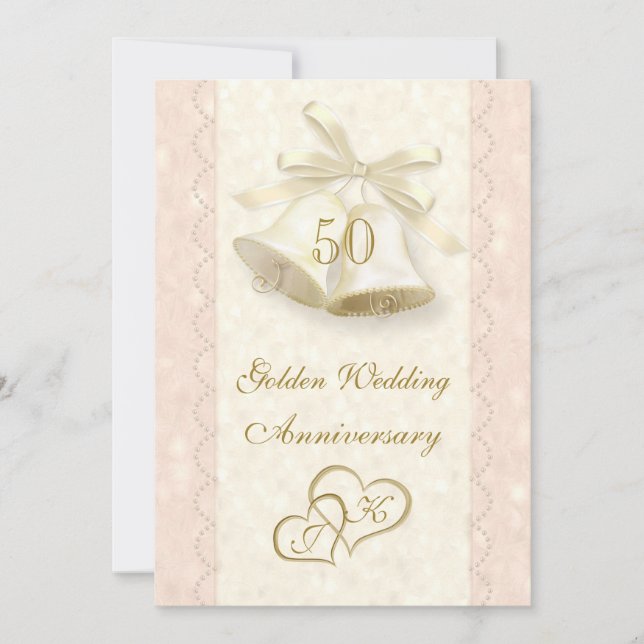 Invitation 50e anniversaire de mariage cloches et  (Devant)