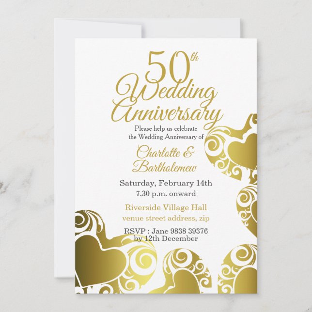 Invitation 50e anniversaire de Mariage coeur d'or (Devant)