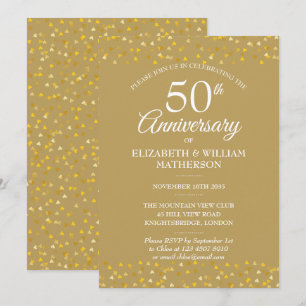 Invitation 50e anniversaire de mariage Cœurs dorés