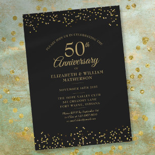 Invitation 50e Anniversaire de Mariage Confettis Noir Or