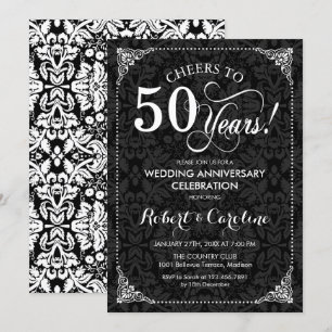 Invitation 50e anniversaire de mariage - Damassé noir et blan