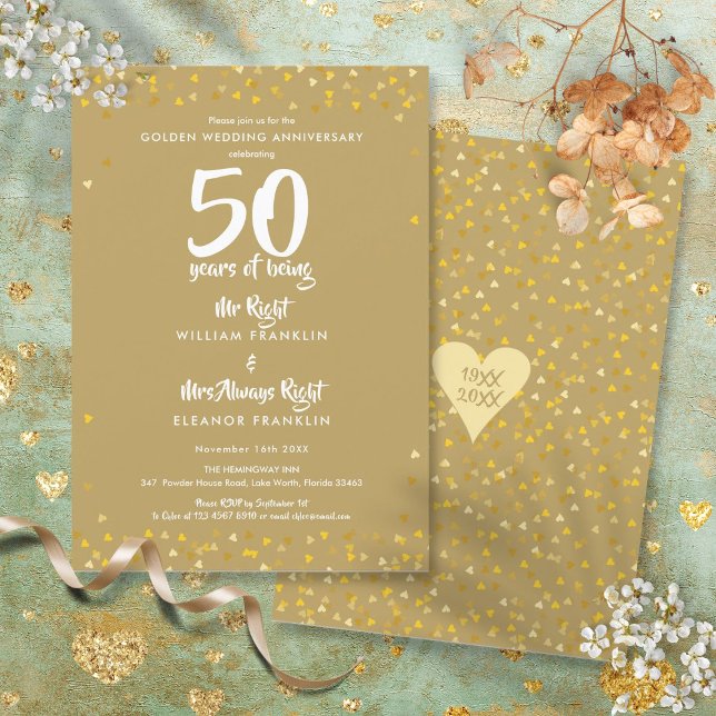 Invitation 50e anniversaire de mariage de M. et Mme Right Fun (50th Golden Wedding Anniversary Mr Mrs Right Fun Invitation)
