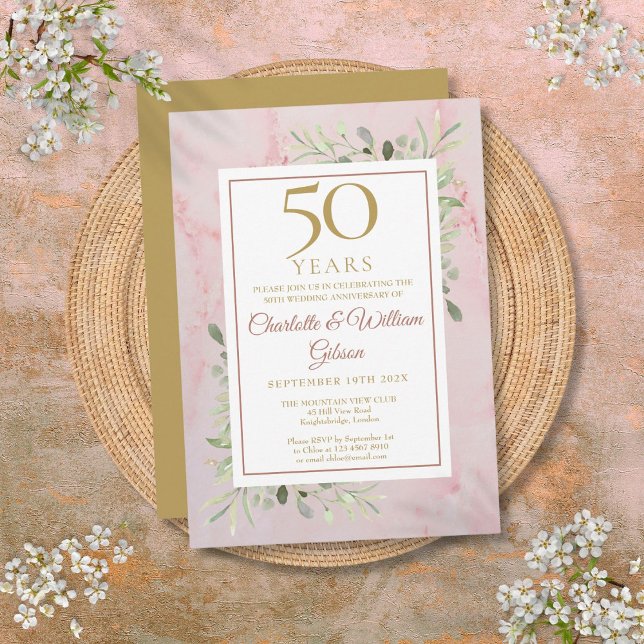 Invitation 50e anniversaire de mariage de verdure (50th Golden Wedding Anniversary Greenery Invitation)