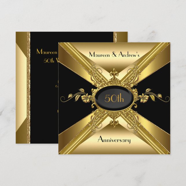 Invitation 50e Anniversaire de Mariage Déco Or Doré 2 (Devant / Derrière)