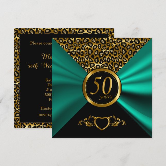 Invitation 50e anniversaire de Mariage d'or | Motif Leopard (Devant / Derrière)