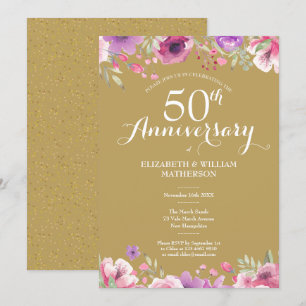 Invitation 50e Anniversaire de Mariage d'or Pays Floral