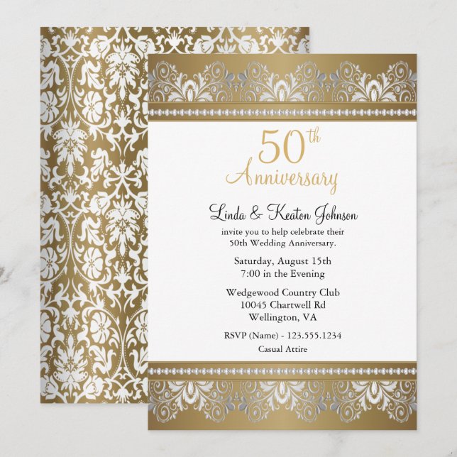 Invitation 50e anniversaire de Mariage d'or | Texte DO-IT-YOU (Devant / Derrière)
