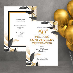 Invitation 50e Anniversaire de Mariage Doré, Noir et Or à l'i