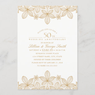Invitation 50e anniversaire de mariage élégant dentelle dorée
