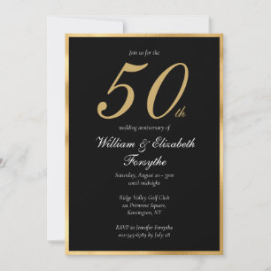 Invitation 50e Anniversaire de Mariage Élégant Or Noir