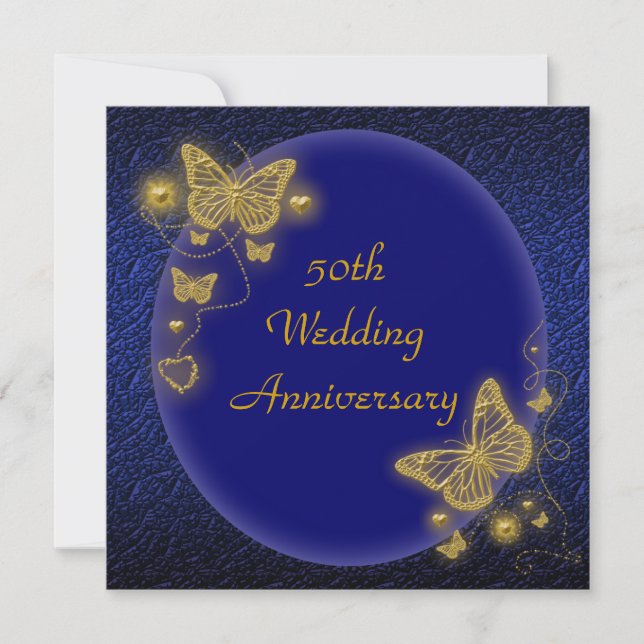 Invitation 50e anniversaire de mariage élégant papillon or (Devant)