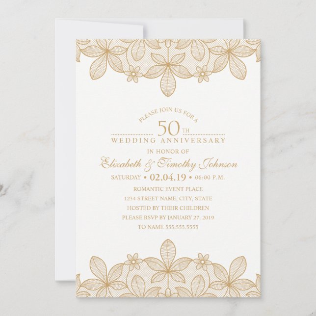 Invitation 50e anniversaire de mariage Élégant Regard Doré De (Devant)