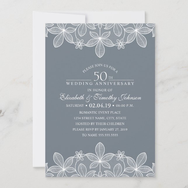 Invitation 50e anniversaire de Mariage Elégante dentelle de l (Devant)