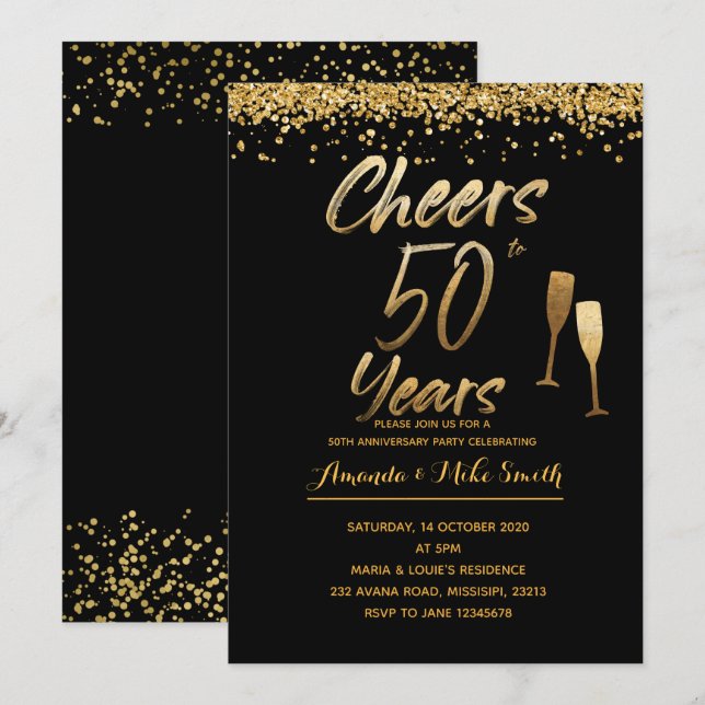 Invitation 50e anniversaire de mariage en or (Devant / Derrière)