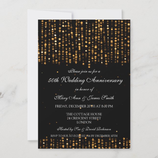 Invitation 50e Anniversaire de Mariage Étoiles Confettis Or (Devant)