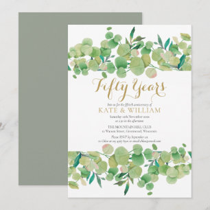 Invitation 50e anniversaire de mariage Eucalyptus Script