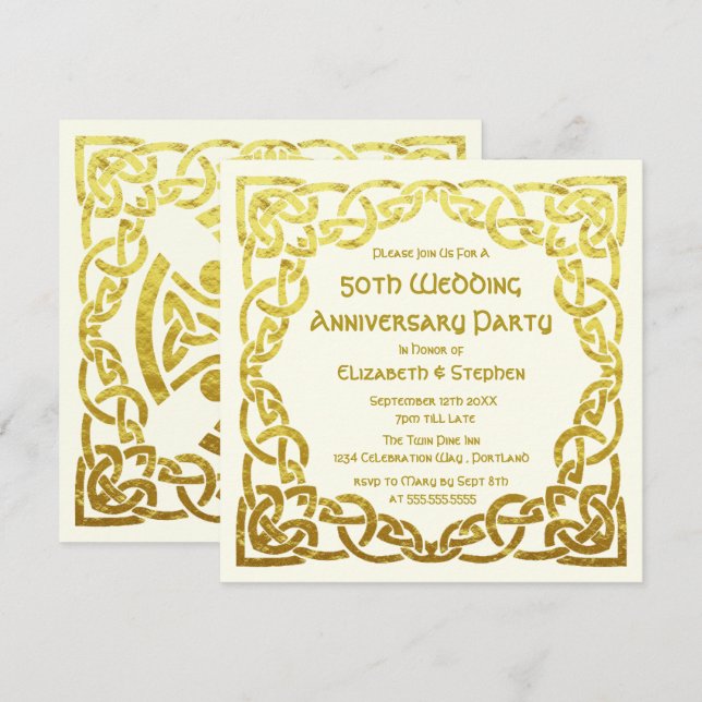 Invitation 50e anniversaire de Mariage Faux Gold Celtic Knot  (Devant / Derrière)