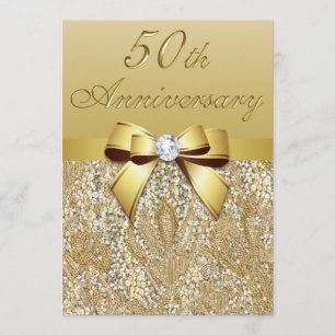Invitation 50e anniversaire de mariage Faux Sequins et Nœud