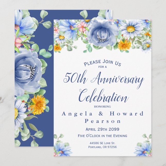 Invitation 50e anniversaire de mariage Fleur Eucal (Devant / Derrière)