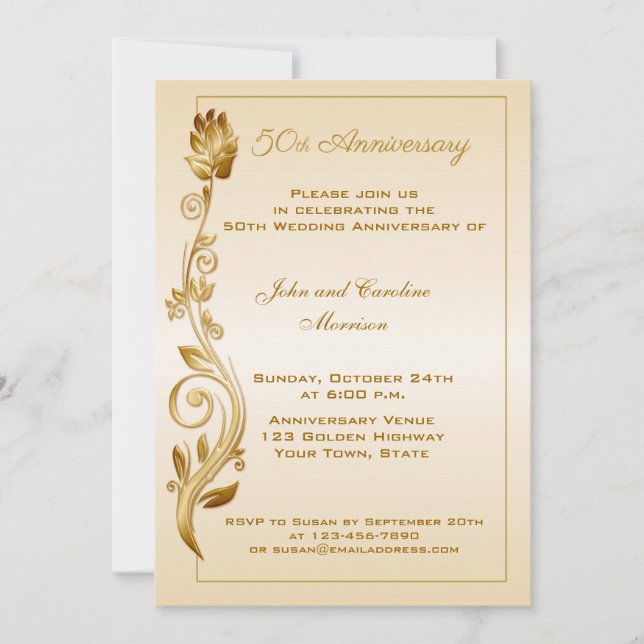 Invitation 50e Anniversaire de Mariage Fleurs Enroulées (Devant)