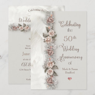 Invitation 50e Anniversaire de Mariage Floral Rêveur Rose Bei
