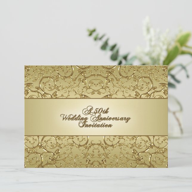 Invitation 50e anniversaire de mariage Flourish Golden (Debout devant)
