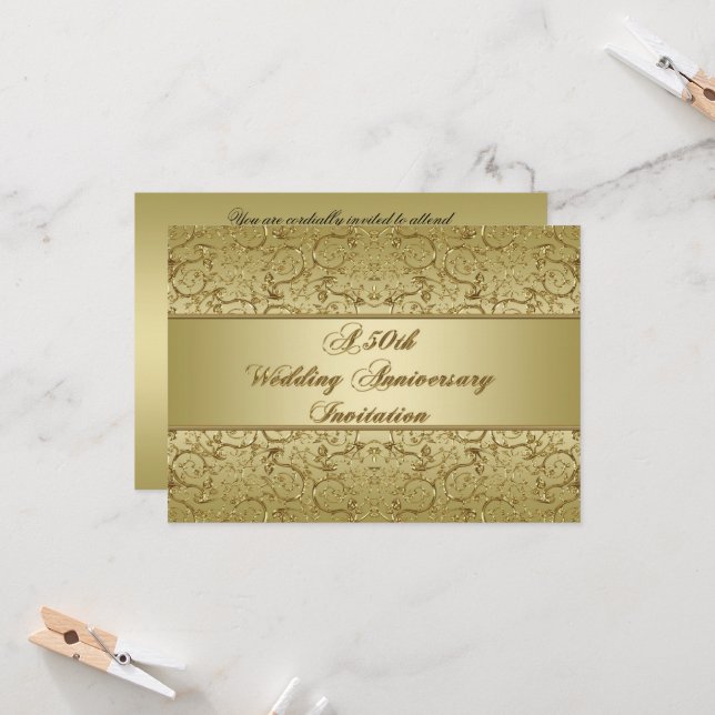 Invitation 50e anniversaire de mariage Flourish Golden (Devant/Arrière en situation)