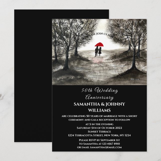 Invitation 50e anniversaire de Mariage Forêt de couples d'hiv (Devant / Derrière)