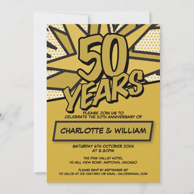 Invitation 50e anniversaire de mariage Fun Moderne Or (Devant)