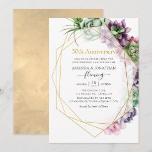 Invitation 50e anniversaire de Mariage géométrique Succulent