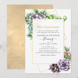 Invitation 50e anniversaire de Mariage géométrique Succulent