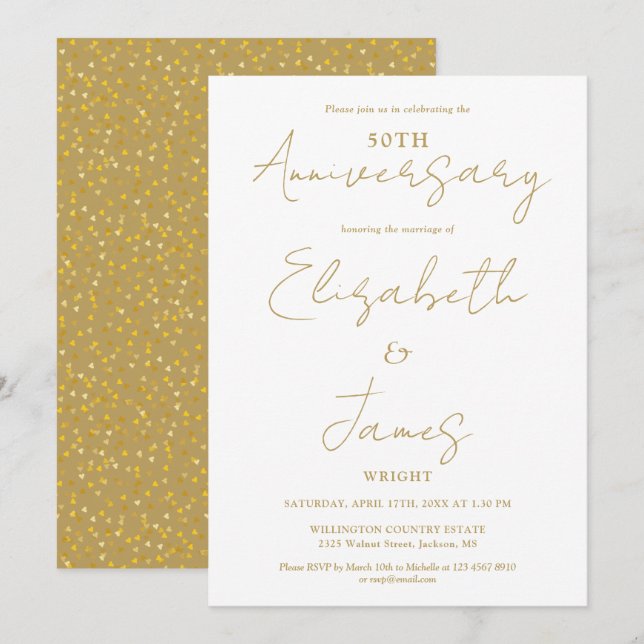 Invitation 50e anniversaire de mariage Gold Script mariage (Devant / Derrière)