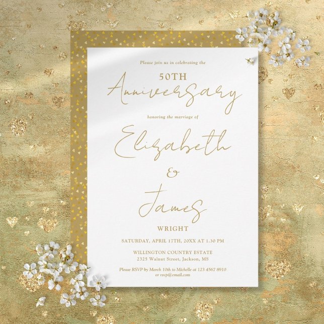 Invitation 50e anniversaire de mariage Gold Script mariage (50th Wedding Anniversary Gold Script Wedding Invitation)